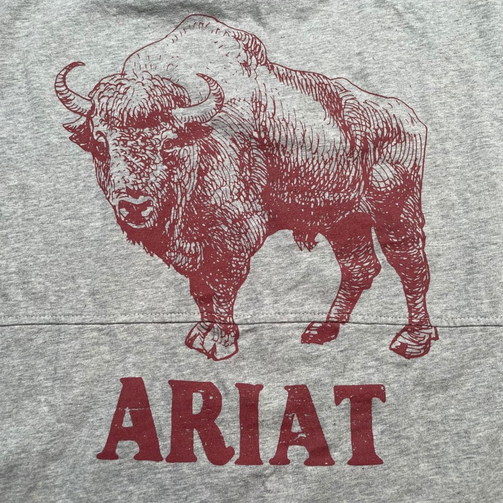 Ariat Mens XL Gray Long Sleeve Bison Graphic T-Shirt Oversize Fit Western Logo - Picture 9 of 10